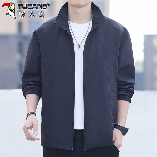 Woodpecker (TUCANO) Jacket Men's Spring and Autumn Work Jacket Men's Outdoor Stand Collar Casual Windproof Loose Charge Top Black XL