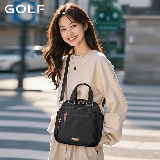 GOLF MADAM双肩包女2025新款时尚百搭大容量斜挎手提包时尚大学生书包 果仁杏