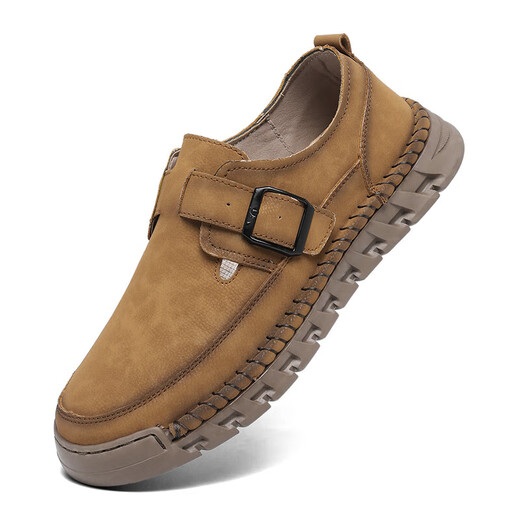 Doudou Men's Shoes 2025 Summer Nuevos zapatos de cuero de cuero de cuero genuino para hombres Huecos Huecos transpirables delgados zapatos de trabajo al aire libre Caki [Cuero de microfibra A679] 40