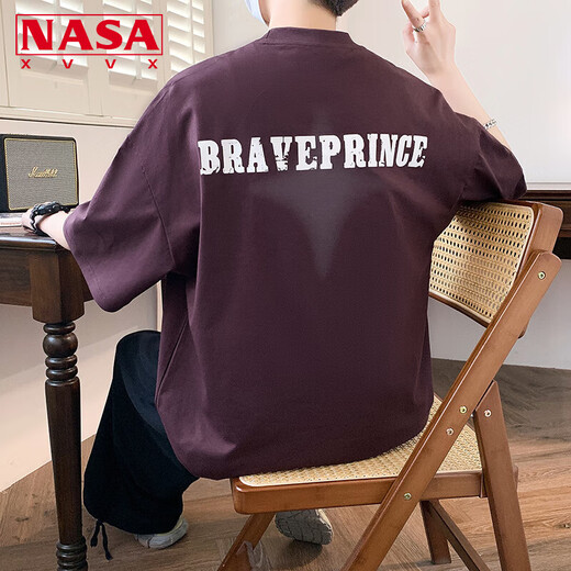 Collar American Collar de la NASA XVVX Camiseta de manga corta para jóvenes para hombres Summer Fashion Fashion Fashion Fashion Flowy Cotton Boy's Handsome Casual Top 692 Burgundy L (aproximadamente 95 ~ 120 Jin [Jin equivale a 0.5 kg] se puede usar)