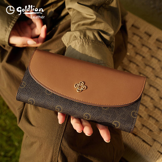 Goldlion Women's Bag Autumn New Women's Wallet Long Wallet Retro Print Clutch Coin Purse Women Brown Brown