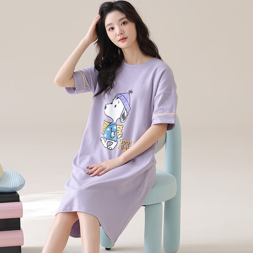 胖东来 DL睡裙女夏宽松胖mm200斤加肥加大码孕妇胖妹妹睡衣女夏天 F6626 M (80-100斤)