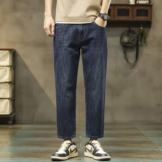 Aemape American Apple High-End Pure Cotton Neun-Punkte-Jeans Herren Sommer Dünne gerade losen Trend 2025 neue elastische Hosen 9901 Neun-Punkte-Blau (Sommer) Dünnes Modell 28 Größen (2 Fuß 1)
