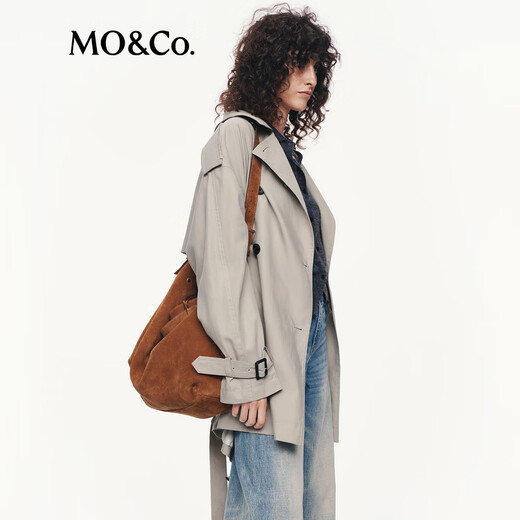 MO&Co. C+ Series Windbreaker 2025 Autumn New Loose Jacket Independent Bracelet Belt MBE3TRC002 Gravel Color S /160