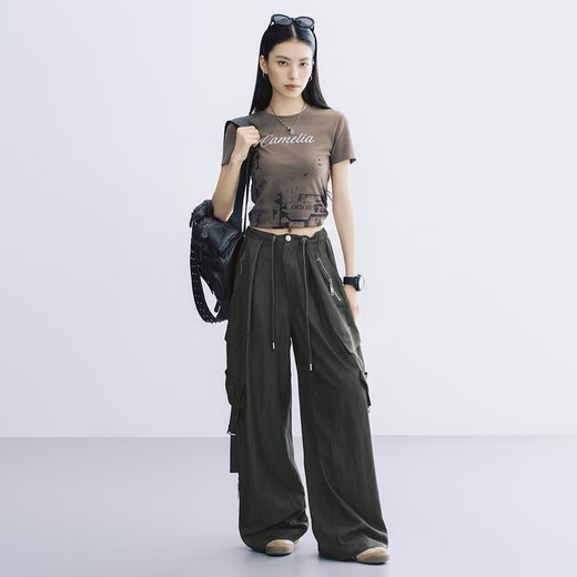 MeiYANG (MEIYANG) mountain work pants, retro motorcycle wrinkle zipper slit casual [big 70] dark green (extended version) L