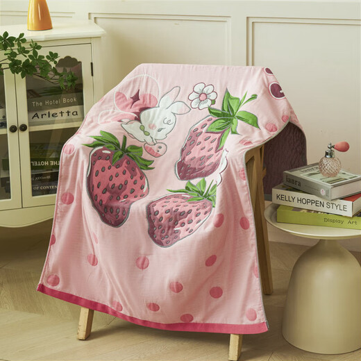 Pure cotton gauze bath towel new adult and children cartoon large towel absorbs water, quick-drying and does not shed lint, cotton bath wrap Strawberry Elf Hongsen 500g75cm*160cm one piece
