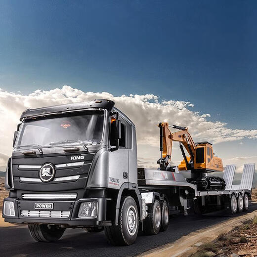 Jiashi remote control semi-trailer tractor truck large-sized towing truck children's flatbed transportation car engineering car boy charging car 60 cm medium alloy version 9 function remote control tablet A set of rechargeable batteries