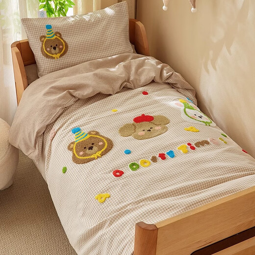 MUJI Kindergarten Cotton Quilt Three-piece Set Baby's Kindergarten Special Quilt Cover Children's Quilt Six-piece Bedding Set Hakimi 100% Cotton Come in with a Bag Kindergarten Sheet Type Three-piece Set - Quilt Cover 120*150