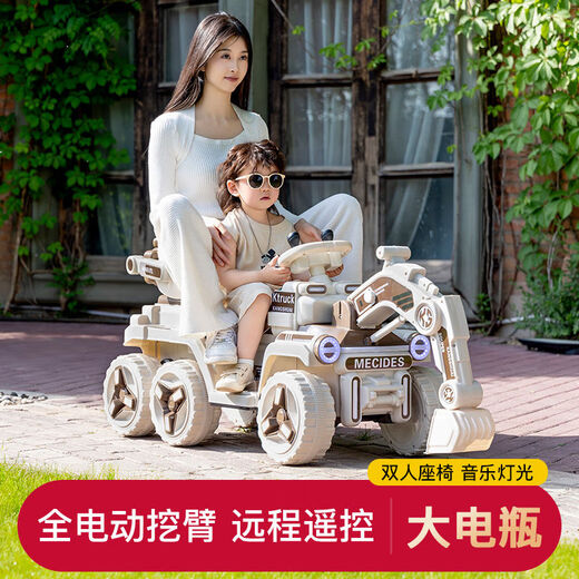 Raft core toy car children's excavator is super large and can sit for people toys for women and boys remote control electric excavator can sit for engineering car Milk color [electric digging arm] Bluetooth lighting music Double + custom soft wheel [12V12 Super Via battery] Remote control four-wheel drive