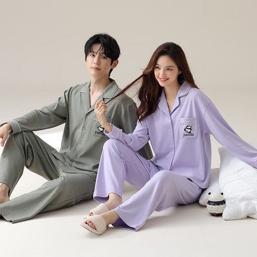 
Cat Man Pure Cotton Couple Pajamas Spring and Autumn 2025 New Long Sleeve Large Size Thin Casual Outdoor Outdoor Men's and Women's Home Clothing Set 02D16802 M Women