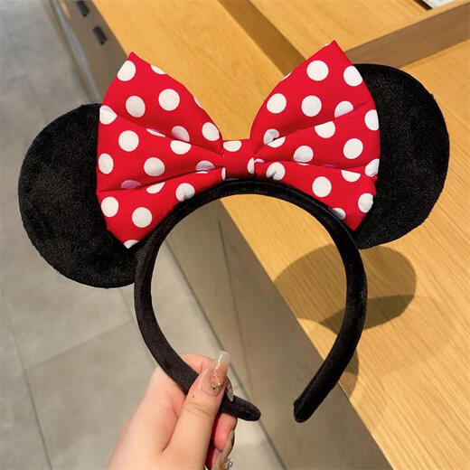 ENRMIIV Cartoon Children's Sequined Minnie Headband Runaway Princess Headband Disney Photo Hair Accessory Hair Washing Hair Clip Full Sequined Polka Dot Red Bow - Filled with Cotton