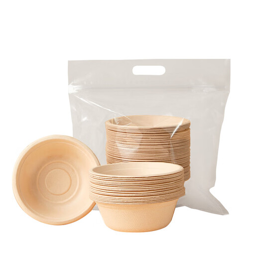 Made in Tokyo, disposable bowls, plates, tableware, food-grade barbecue camping sugarcane pulp paper bowls 500ml, 50 pieces
