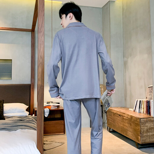 Connorton 2025 Nouveau pyjamas pour hommes à manches longues coton pur et automne quatre saisons universelles adolescents pour adolescents pour garçons de coton coton coton pur mènes g693 l hommes (hauteur suggérée 170, poids 10