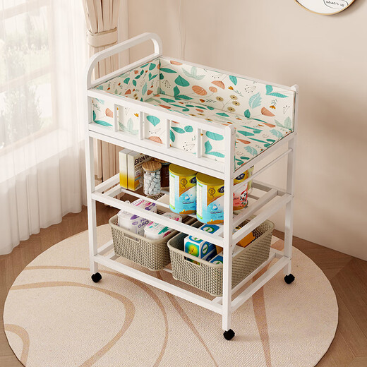 Igiftfire# Windel Tabelle Babypflege Tabelle Multifunktion Voller Eisenrahmen bewegte Babywindelwechsel Neue Zweitschichtmilch Kaffee Nacktwindel Tisch + Matratze Zaun