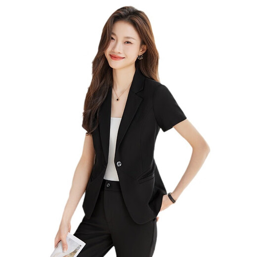 FHHUABD灰色短袖西装外套女2025夏季新款正式场合职业装短款时尚西服套装 9928灰色西装 S