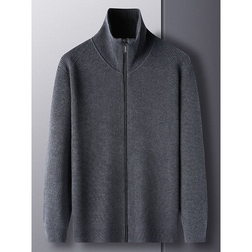 DVW international men's brand knitted wool cardigan autumn and winter new zipper loose solid color middle-aged wool top high-end dark coffee 2XL suitable for 160-180Jin Jin equals 0.5 kg