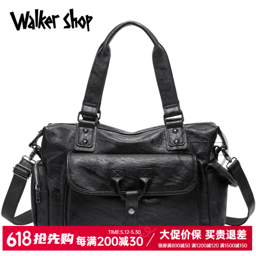 Walker Shop Reisetasche echte Leder Handtasche Business Trip Gepäckbeutel Herrenbeutel Cowide lässig große Kapazität Umhängetasche Crossbody Schwarz