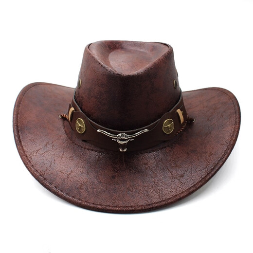 XINBUCKS Western Cowboy Hat Men and Women Minority Style Leather Leisure Travel Hat British Beach Sunshade Mountaineering Hat Black (Cow Head Label) Suitable for 55-60CM