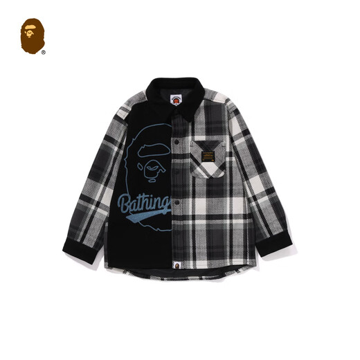 BAPE children's clothing autumn and winter ape letter embroidery plaid stitching long-sleeved shirt jacket 340006L red RDX 140cm one size