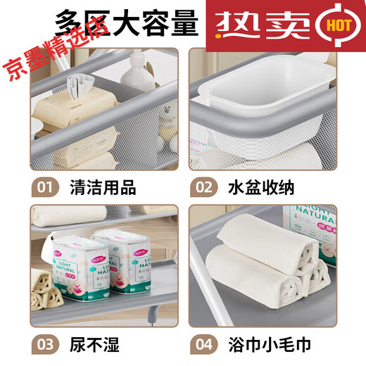 ABCMOKOOABCMOKOO WIAPER TABEL CRIB FACE BABY Zwei-Kombinationwindelmatten Badewindungen integrierter Pflege Burg Grau-Basis [Beam Bracket] -Gray-Double-Layer-Aufbewahrungskorb