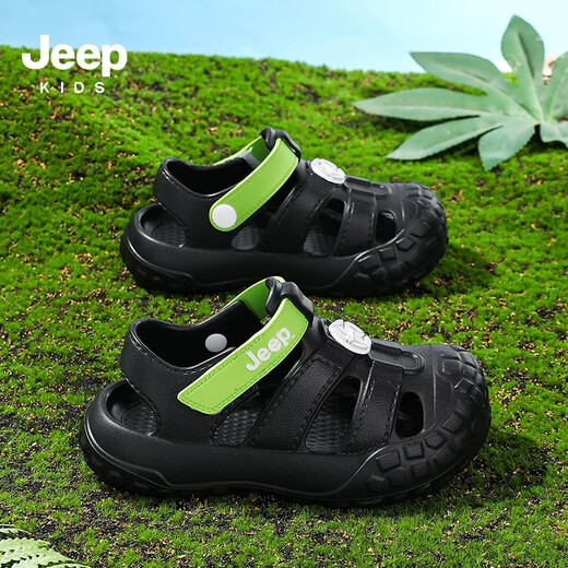 Jeep Children's Shoes, Sandals, Boys 'Black Hole Shoes, Bag Toe Summer Style 2025 NUEVO Corriente para niños que traza zapatos de playa Mihong 29/30 La longitud de los zapatos es de aproximadamente 20.0 cm