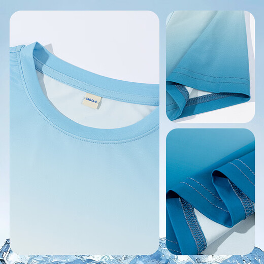 Hongdou children's clothing children's short-sleeved T-shirt summer for boys and girls 2025 new ice silk sunscreen gradient half-sleeved medium and large children's summer top blue/HD smile pocket K 110