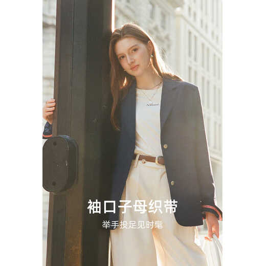 KUHNMARVIN chic niche design suit jacket for women 2025 autumn new style temperament OL commuting small suit K20018 Navy blue S