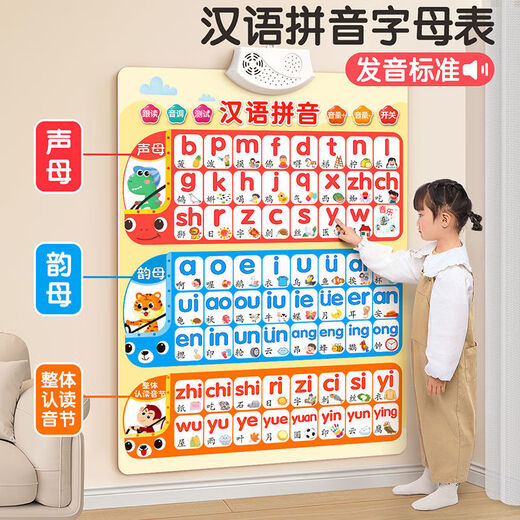 Qiyoubao Audio-Wandtafel für frühe Bildung, Baby-Alphabetisierung, Wandaufkleber, Lernen von Pinyin-Konsonanten und Reimen, Alphabet, Phonics, Kinderspielzeug, 2 Stück, Bild Alphabetisierung + Multiplikationstabelle, kostenloses Zubehör