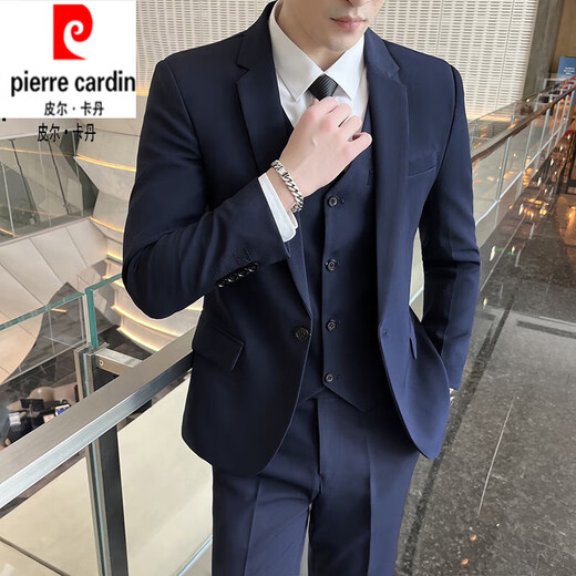 Pierre cardin suit men's jacket Korean style slim professional formal wear groom wedding dress small suit men one button black suit + pants + shirt + L [Suggested 113 to 125 Jin [Jin equals 0.5 kg] wear]