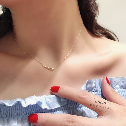 VZZS Korean popular Korean 14K gold necklace female personality glossy wavy one-note pendant necklace clavicle chain