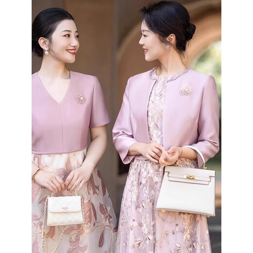 Rich collar's National Day daughter's wedding, mother's wear high-end dress, autumn noble wedding banquet, short sleeve embroidered dress XL