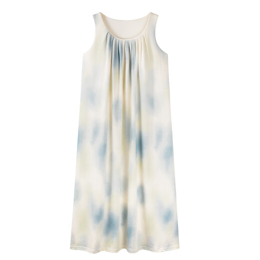 Cat man with chest pad nightgown for women for summer thin modal cotton pajamas casual dress large size home clothes can be worn outside 52608 apricot blue smudge [with chest pad] L [recommended 100-120 Jin [Jin equals 0.5 kg]]