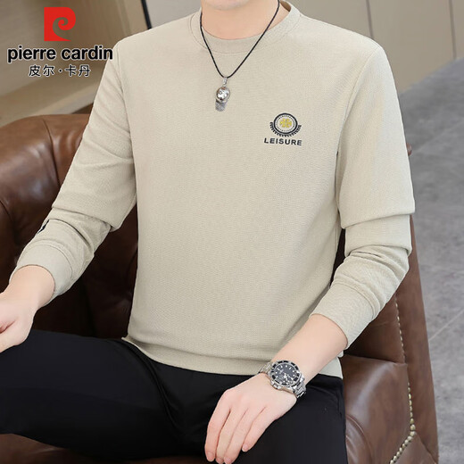 皮尔卡丹（pierre cardin）圆领卫衣男春秋冬季潮流休闲长袖t恤高端打底衫男装 米色 XL