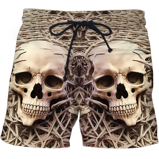 2024 summer casual shorts, personalized trendy skull 3D digital print, men's casual shorts STK1381 XS 75-80Jin[Jin equals 0.5 kg]