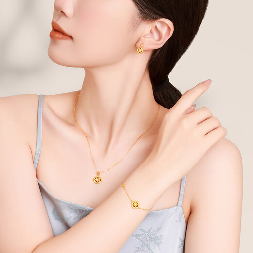 Chao Acer four-leaf clover 18K gold diamond chalcedony necklace women's gold pendant necklace high-end light luxury gift for girlfriend, chain length about 40cm + extension chain