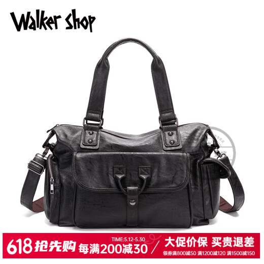 Walker Shop Reisetasche echte Leder Handtasche Business Trip Gepäckbeutel Herrenbeutel Cowide lässig große Kapazität Umhängetasche Crossbody Schwarz