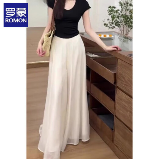 Romonbee White Ice Seidenrock und Hosen für Frauen im Sommer Dünn 2025 NEU NEU SCHOOPING Fairy Casual Bods Wide-Big Hosen Hosen Off-Weiße L schlägt 120-135jin vor [Jin ist 0,5 kg]