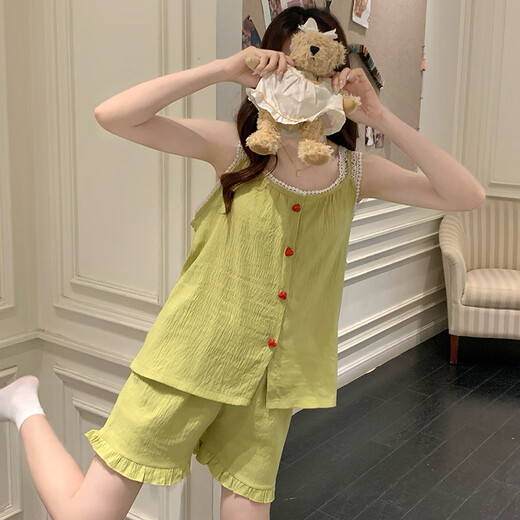 Yalu Yunduo Pyjamas en coton pour les femmes en été avec poitrine Sexy Shet Set Set Les vêtements de maison pour femmes peuvent être portés à l'extérieur du 9226 APRICOT XL (120-140jin [Jin est égal à 0,5 kg]))