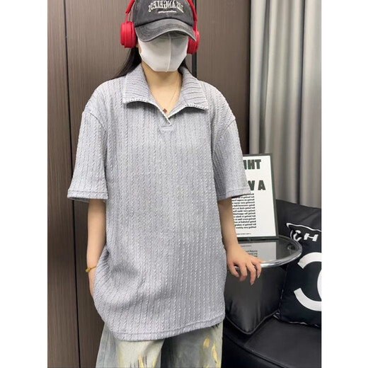 
KLEDBOY shell embroidered wheat ear jacquard pattern polo shirt lapel short-sleeved shirt men's H1098 special P38 gray M