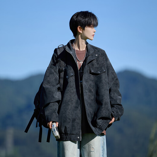 Shelley Jones American retro pu leather jacket men's autumn new loose trendy high-end handsome jacket clothing black XL recommended 125-135Jin Jin equals 0.5 kg