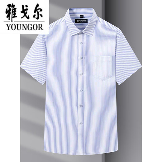 
CEO Yageor 2025 summer new men's short-sleeved shirt for business, iron-free and anti-wrinkle stripes, breathable workplace men's clothing DX6623 38 [100-120Jin[Jin equals 0.5 kg]]
