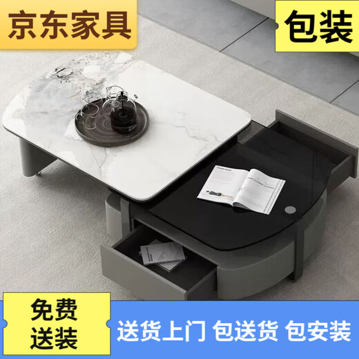 
Rock slab tea table modern simple living room home coffee table small apartment rotating Italian rock slab tea table TV cabinet 14070 Fish belly white rotating tea table 100 real rock slab