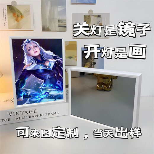 王者荣耀镜子灯光画书房小夜灯摆件卧室床头礼物三色氛围灯送闺蜜 15122 刘备 镜子白框16.5*21插电款