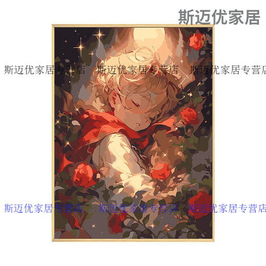 
Little Prince Mi Lan and Rose Digital Oil Painting Diy Filling Color Hand-painted Painting Cartoon Acrylic Oil Painting Decorative Painting qx14380 60*70cm Thick solid wood inner frame + exquisite outer frame (