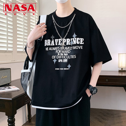 Collar American Collar de la NASA XVVX Camiseta de manga corta para jóvenes para hombres Summer Fashion Fashion Fashion Fashion Flowy Cotton Boy's Handsome Casual Top 692 Burgundy L (aproximadamente 95 ~ 120 Jin [Jin equivale a 0.5 kg] se puede usar)