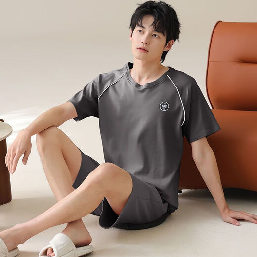 梦心声纯棉短袖短裤男家居服套装夏季便携抗菌吸湿排汗可外穿 梦短袖套装：OMM13601 3XL