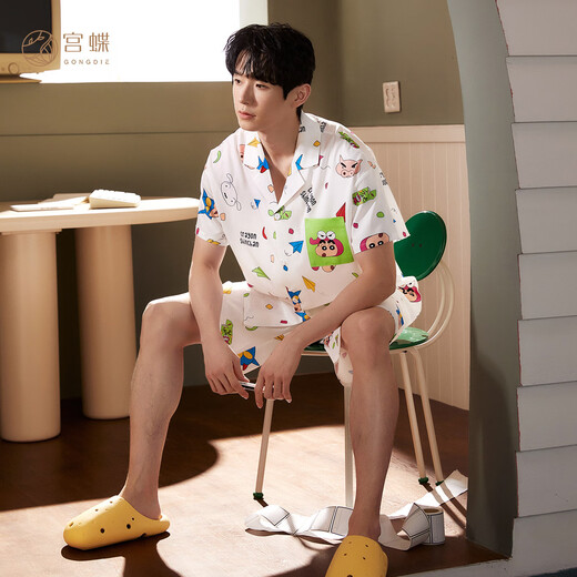 Gongdie Gongdie blogger's same style Crayon Shin-chan popular couple pajamas summer ice silk short-sleeved home clothes suit for men