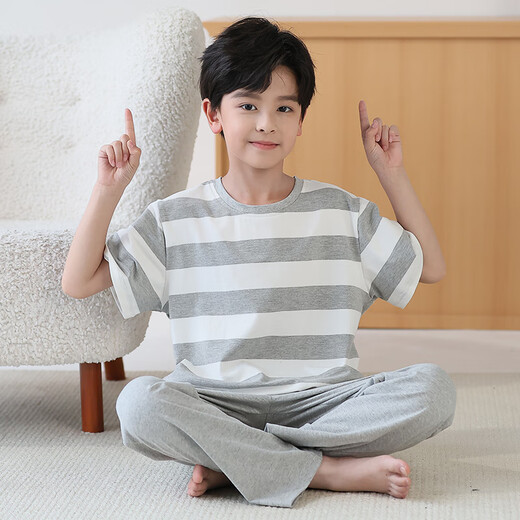 Emberlove Kinderpyjamas Sommer 2025 neue Jungen Kurzarm Lange Hosen Klimaanlage mittelgroße Jungen Sommer Hauskleidung N9901 [kurz und Länge] 130 14 Größen 45-55jin [Jin gleich 0,5 kg]