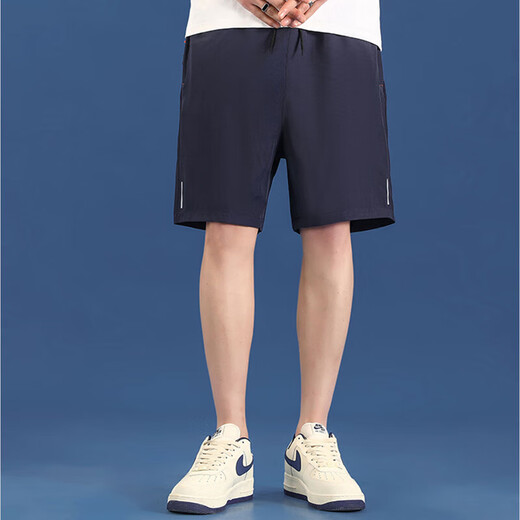 Lightweight and breathable shorts men's quick-drying ice silk loose casual sports pants running fitness basketball five-point pants blue XL
