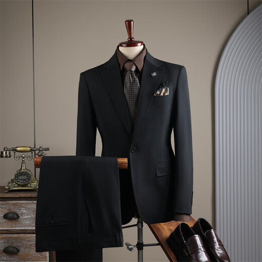 DK high-end men's one-button suit suit men's striped jacket casual business formal dress suit two-piece set one-button dark gray (suit + trousers) 2XL 54 (138-150Jin Jin equals 0.5 kg)